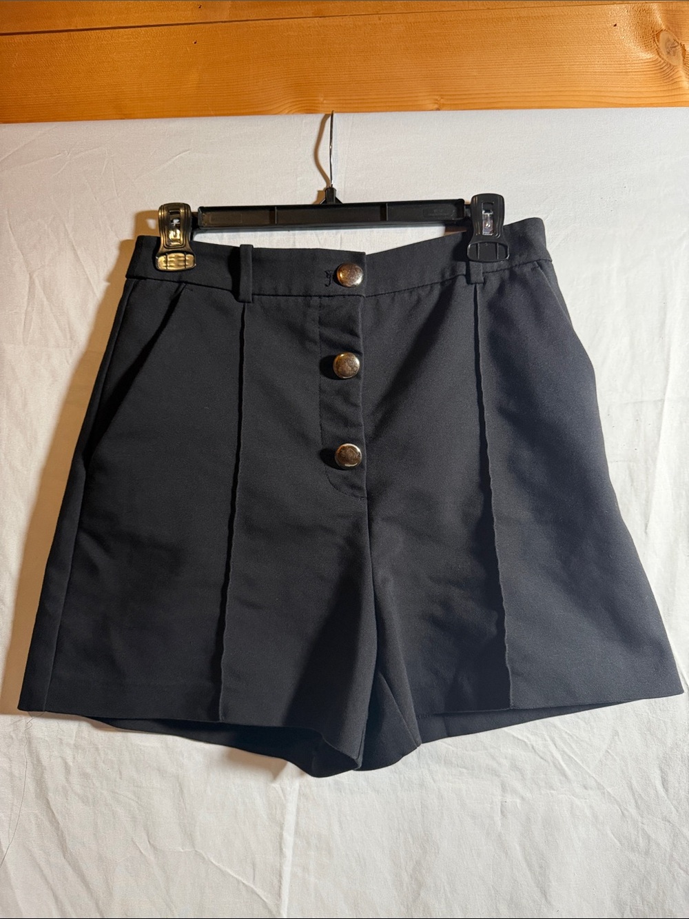 ZARA Classic High-Waist Black Button-Front Women's Shorts